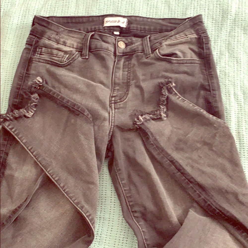 Distressed raw hem jeans